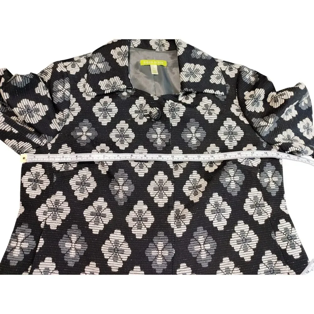 Sigrid Olsen Floral Brocade Jacket Button Up Textured Black White Womens Size 10